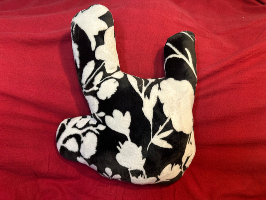 Plush ‘ILY’ Pillow with Black Background and White Floral Design