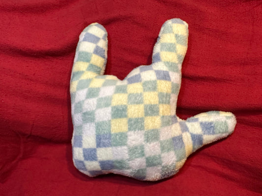 Elegant Plush ‘ILY’ Pillow with Checkerboard Pattern