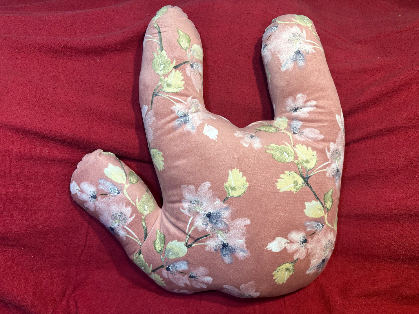 Coral ‘ILY’ Plush Pillow with Floral Detailing