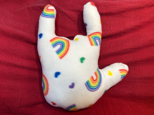 White ‘ILY’ Plush Pillow with Little Rainbow Accents