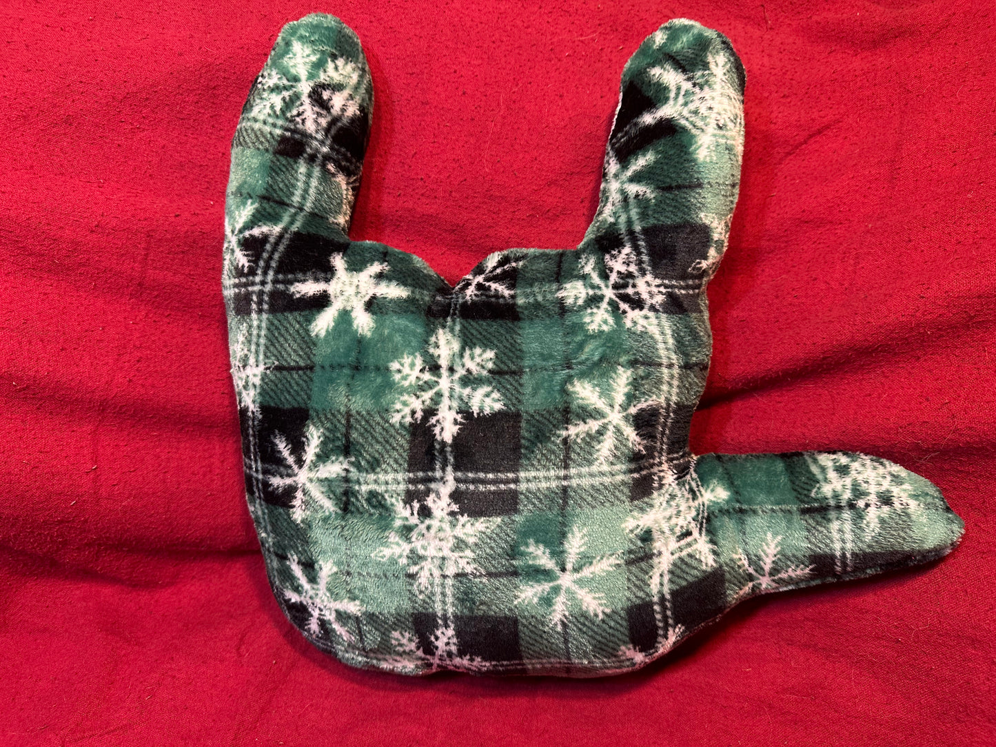 Plaid Green and Black ‘ILY’ Pillow with White Snowflakes